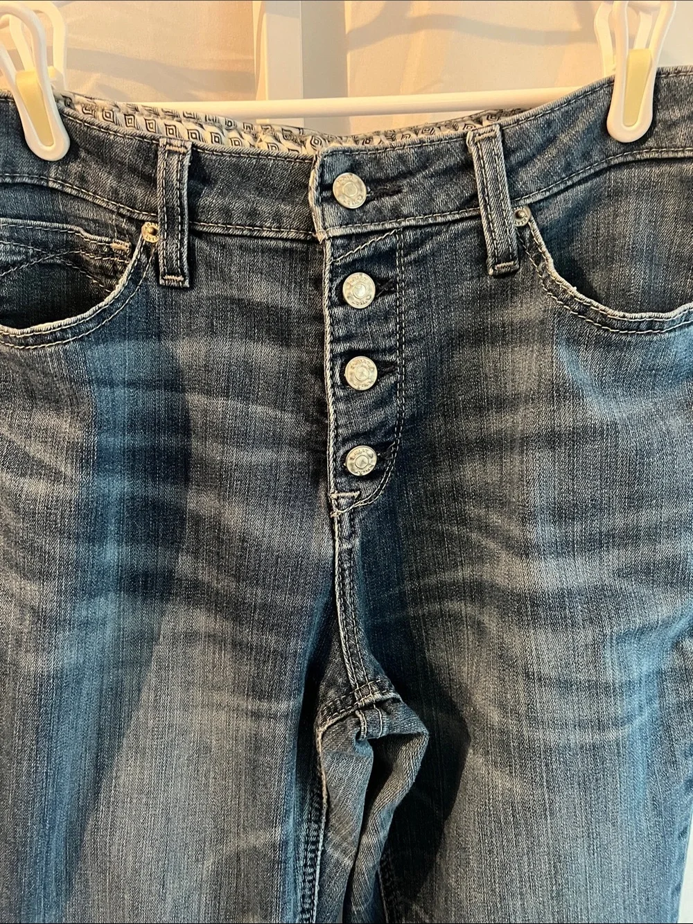 Ariat Dark Blue High Ruse Flare Jeans with Raw Hem 12” Flare Button Fly - Picture 10 of 16